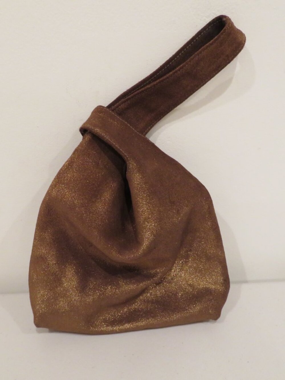 Kale Brown Suede Japanese Style Knot Wristlet Bag - Picture 5 of 12